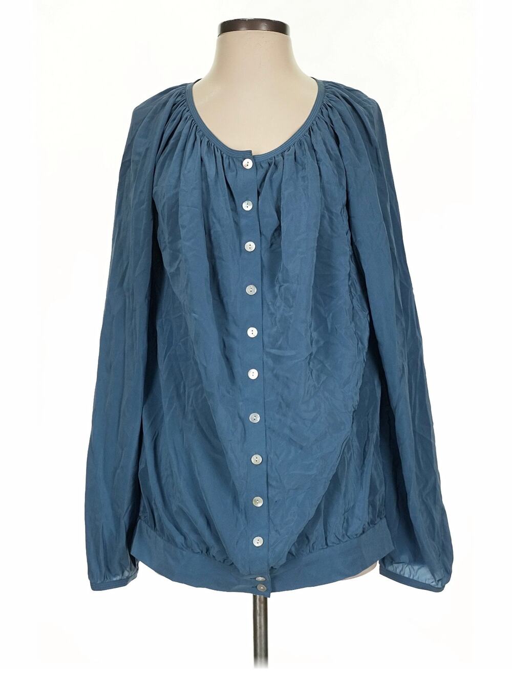 Charles Nolan SZ S Long Sleeve Blue Sweetheart Neckline Silk Top $458